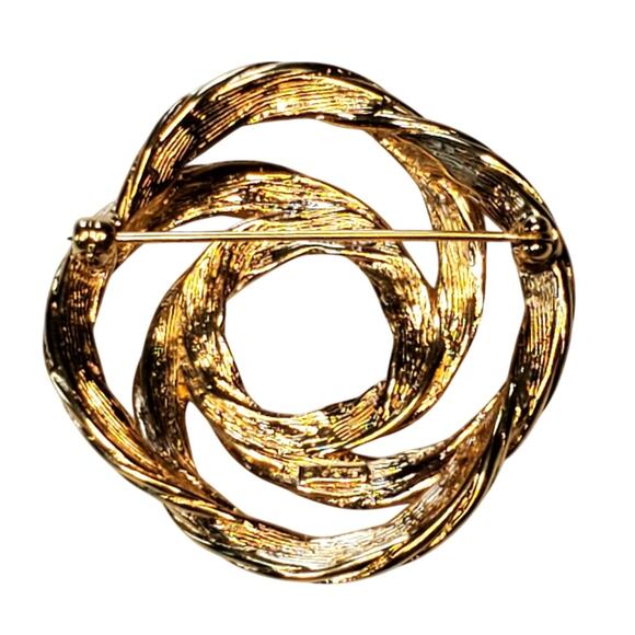 Vintage Signed Monet Round Twist Brooch Pin Gold Tone Designer Costume Jewelry - Picture 2 of 4